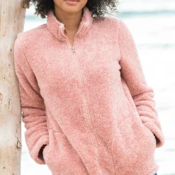 Trui En Vest<Outdoor Collection Jasje in pluchetricot chiné roze