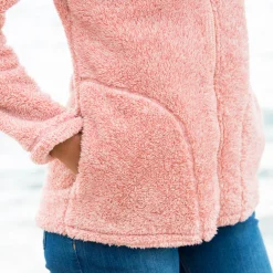 Trui En Vest<Outdoor Collection Jasje in pluchetricot chiné roze