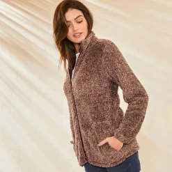 Trui En Vest<Outdoor Collection Jasje in pluchetricot chiné taupe