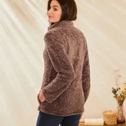 Trui En Vest<Outdoor Collection Jasje in pluchetricot chiné taupe