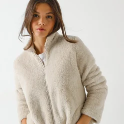 Trui En Vest<Outdoor Collection Jasje in pluchetricot chiné beige