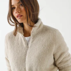 Trui En Vest<Outdoor Collection Jasje in pluchetricot chiné beige