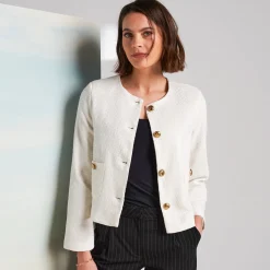 Feestoutfits Dames|Jas En Mantel<Blancheporte Jasje met knoopsluiting, tweed ecru
