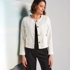 Feestoutfits Dames|Jas En Mantel<Blancheporte Jasje met knoopsluiting, tweed ecru