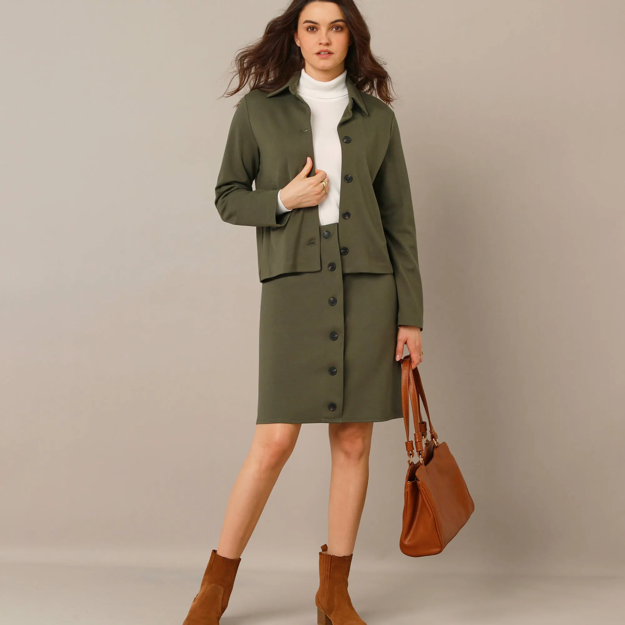 Jas En Mantel<Blancheporte Jasje met knopen, milanotricot kaki