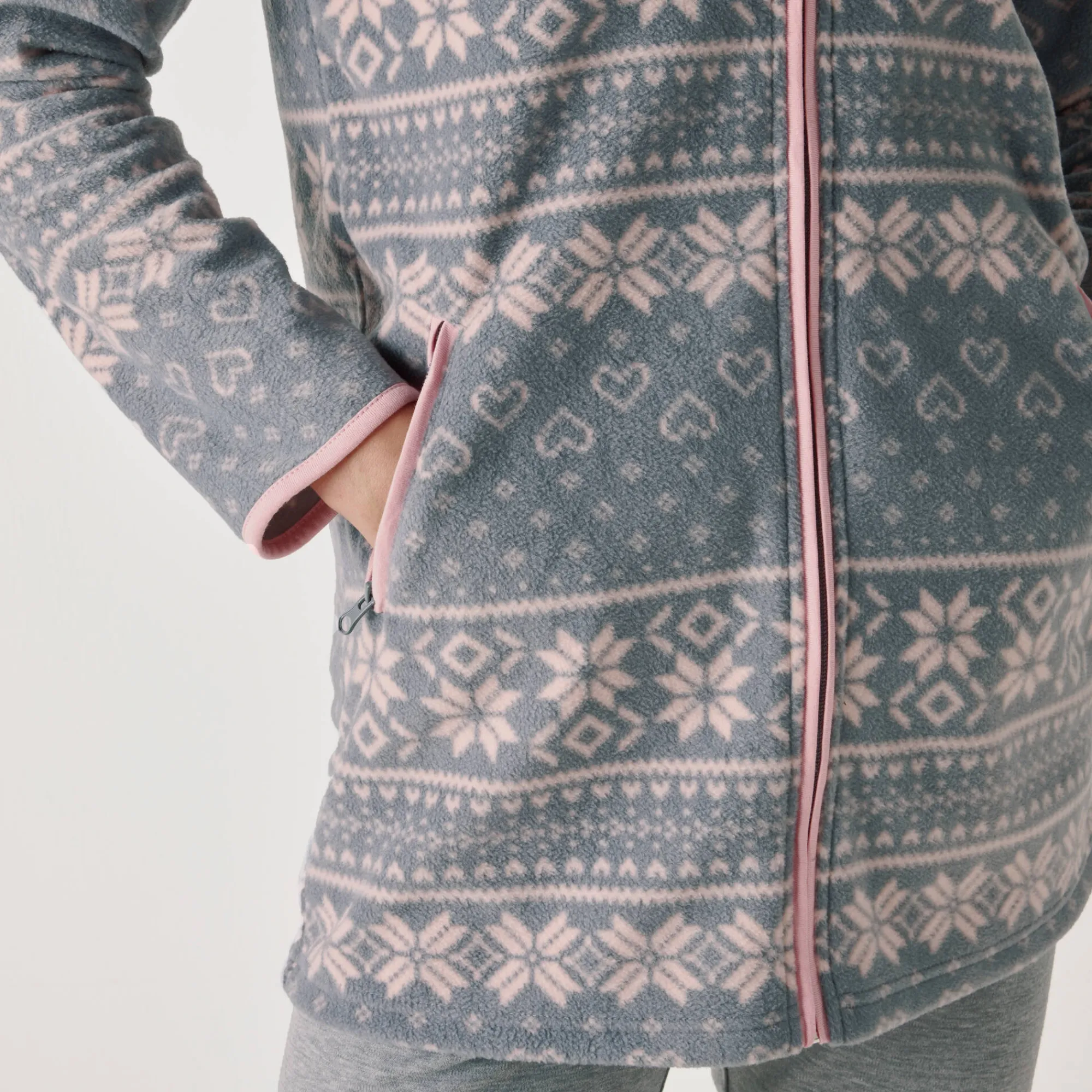 Peignoir En Kamerjas<Blancheporte Jasje met rits, in bedrukte fleece grijs / roze