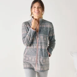 Peignoir En Kamerjas<Blancheporte Jasje met rits, in bedrukte fleece grijs / roze