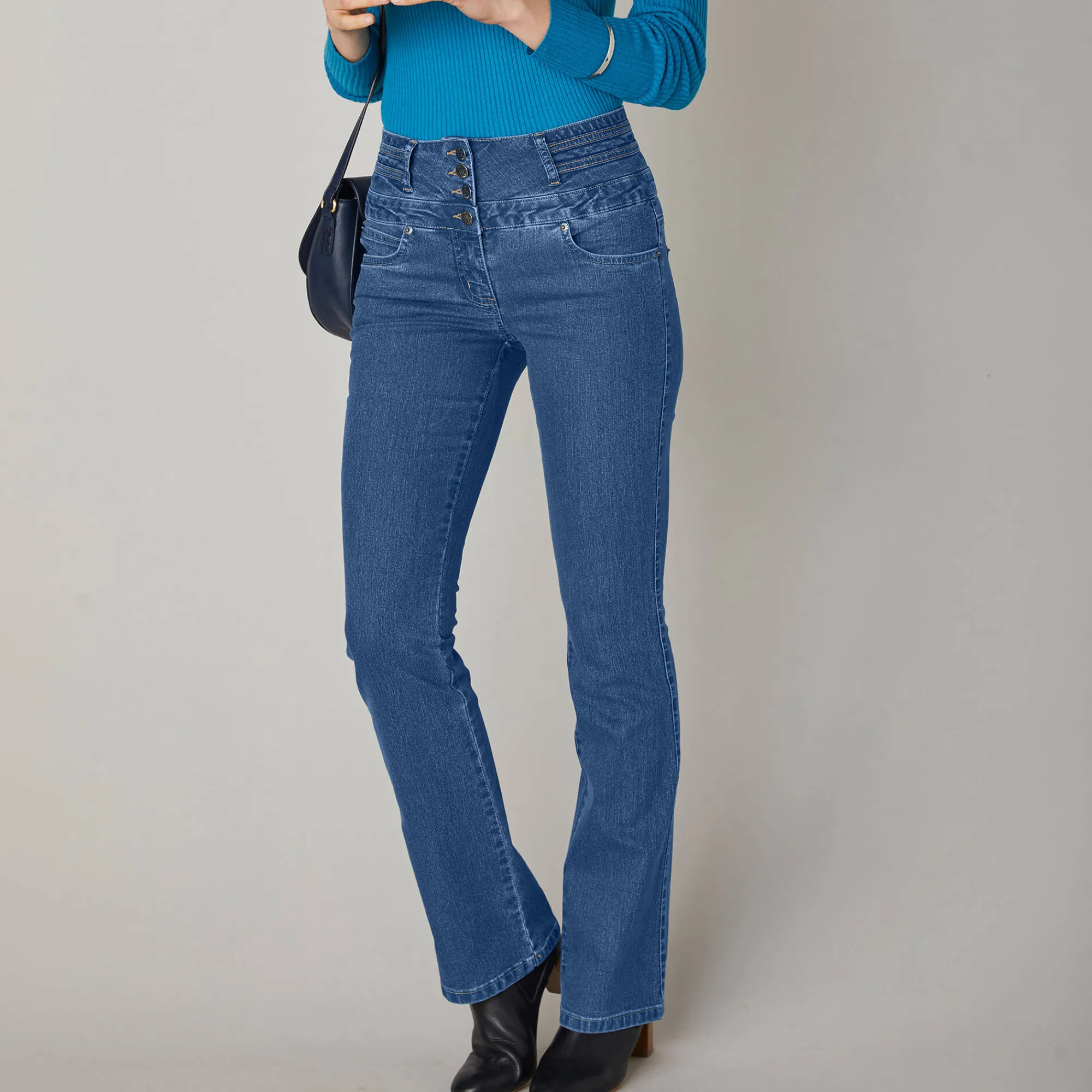 Jeans|Broek<Blancheporte Jeans in bootcutmodel met hoge taille - binnenpijplengte 75 cm stone