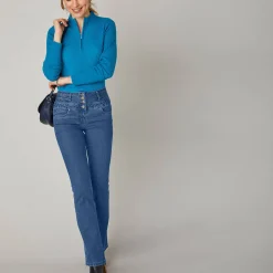 Jeans|Broek<Blancheporte Jeans in bootcutmodel met hoge taille - binnenpijplengte 75 cm stone