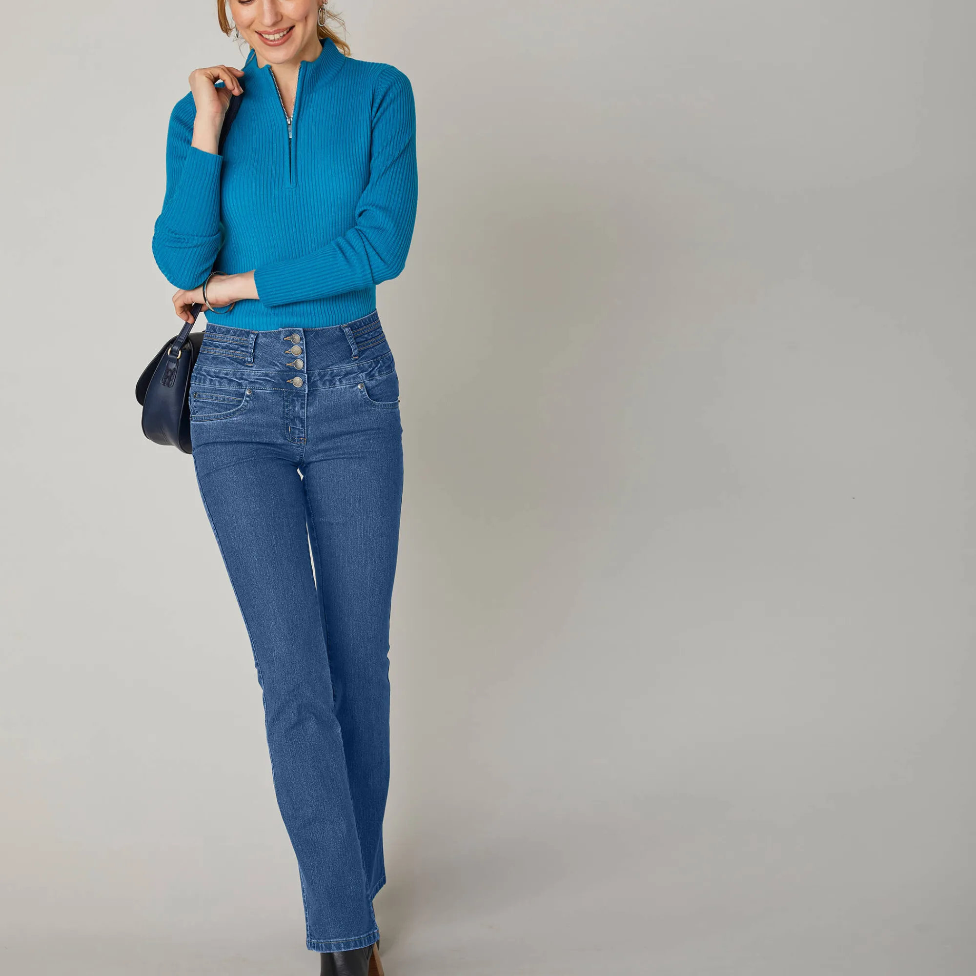 Jeans|Broek<Blancheporte Jeans in bootcutmodel met hoge taille - binnenpijplengte 75 cm stone