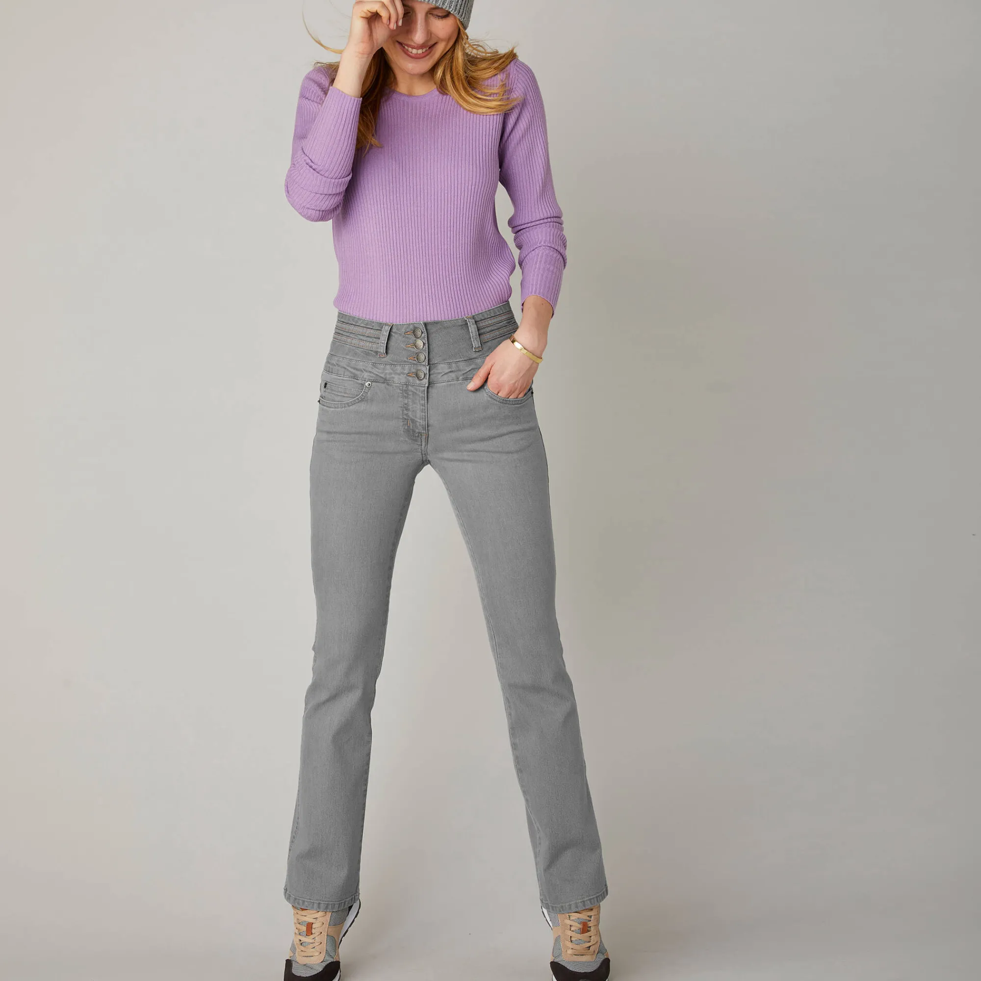 Jeans|Broek<Blancheporte Jeans in bootcutmodel met hoge taille - binnenpijplengte 75 cm grijs