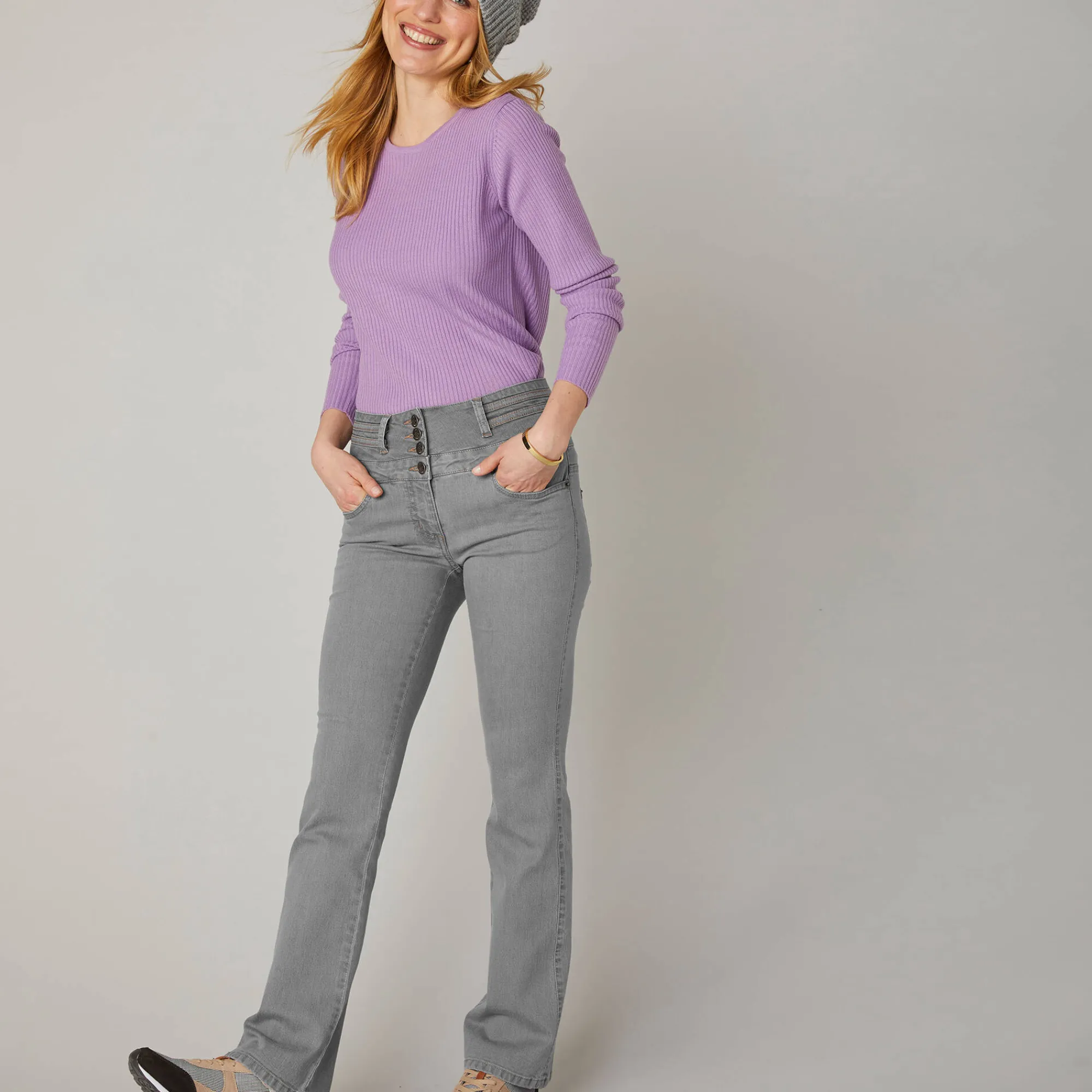 Jeans|Broek<Blancheporte Jeans in bootcutmodel met hoge taille - binnenpijplengte 75 cm grijs