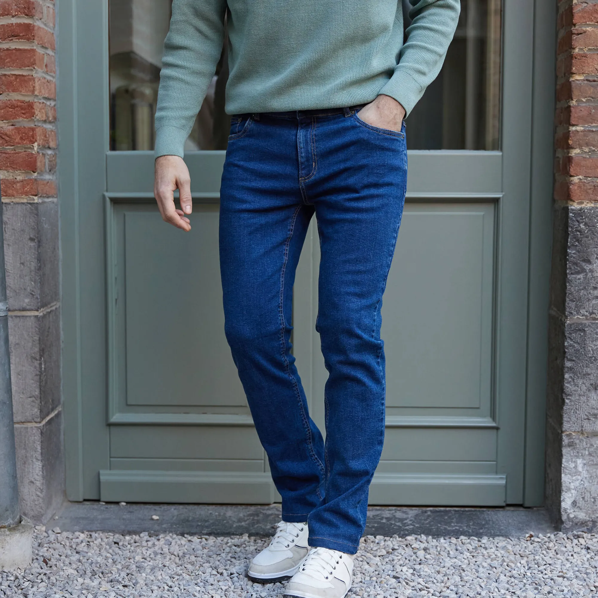 Jeans<Blancheporte Jeans met 5 zakken in rekbaar katoen - binnenpijplengte 82 cm stone