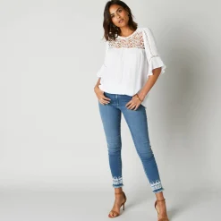 Jeans<Lora Zellini 7/8-jeans met borduursel bleached