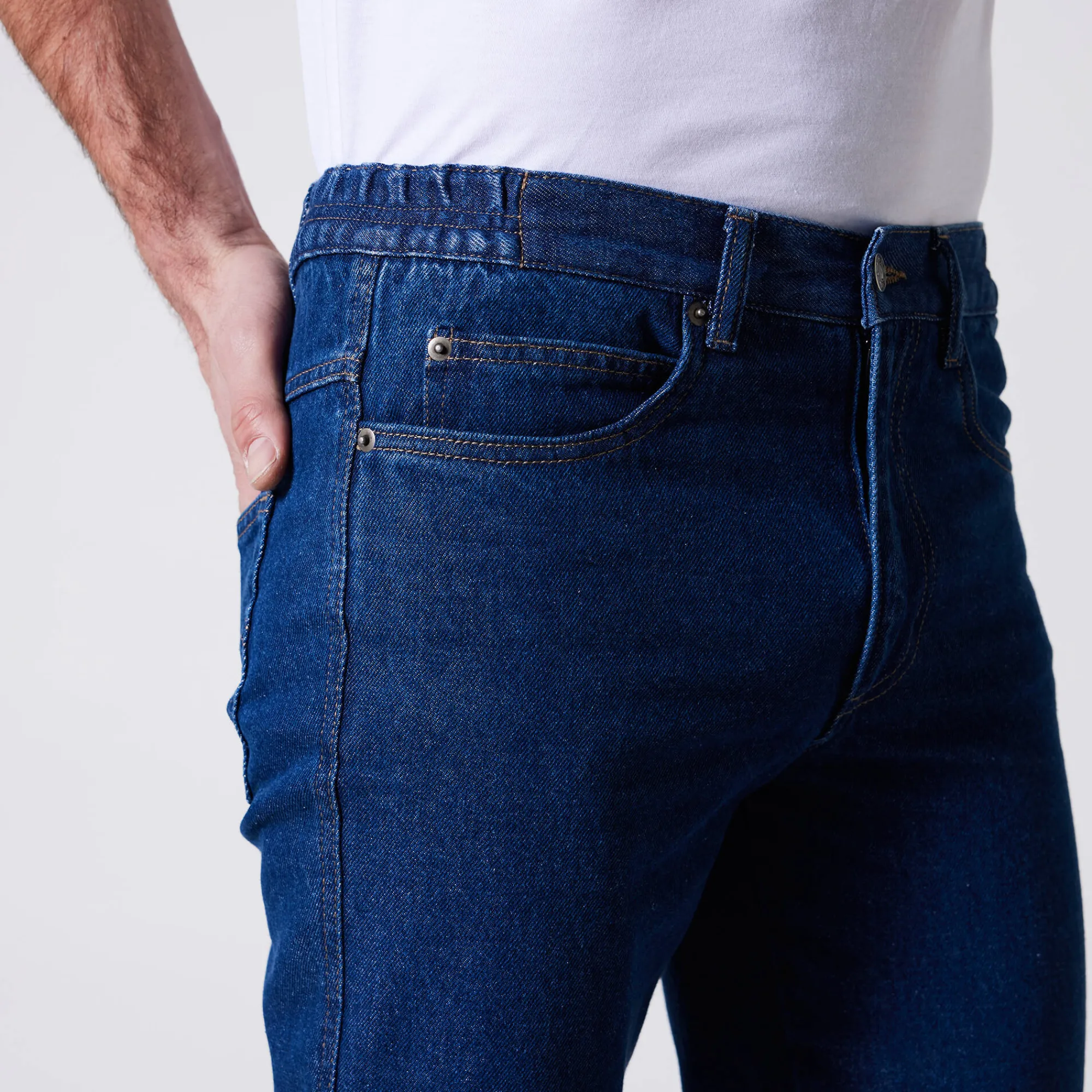 Jeans<Blancheporte Jeans met elastische tailleband opzij - binnenpijplengte 72 cm stone