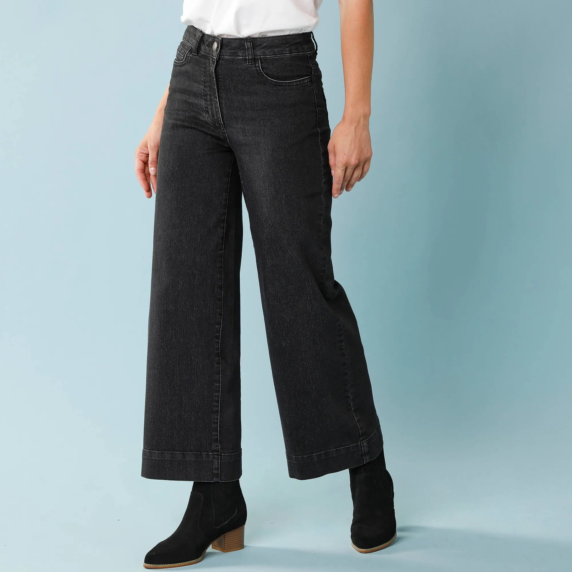 Jeans|Broek<Blancheporte Jeans met hoge taille, voor Kleine Lengtes, binnenpijplengte 60 cm, ruim 7/8-model zwart
