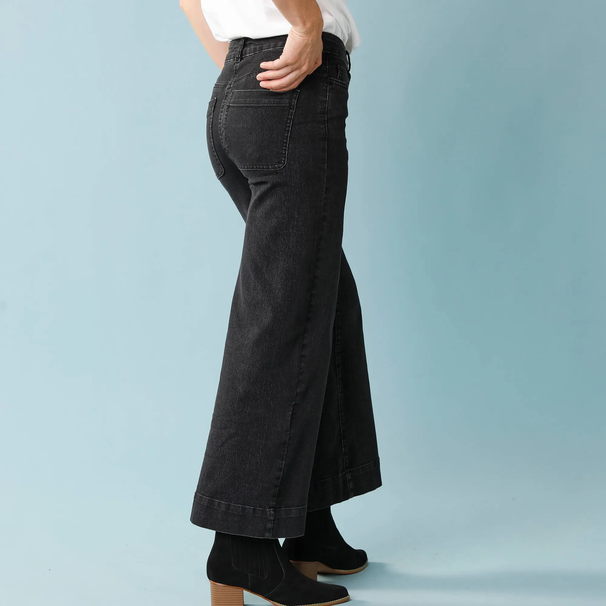 Jeans|Broek<Blancheporte Jeans met hoge taille, voor Kleine Lengtes, binnenpijplengte 60 cm, ruim 7/8-model zwart
