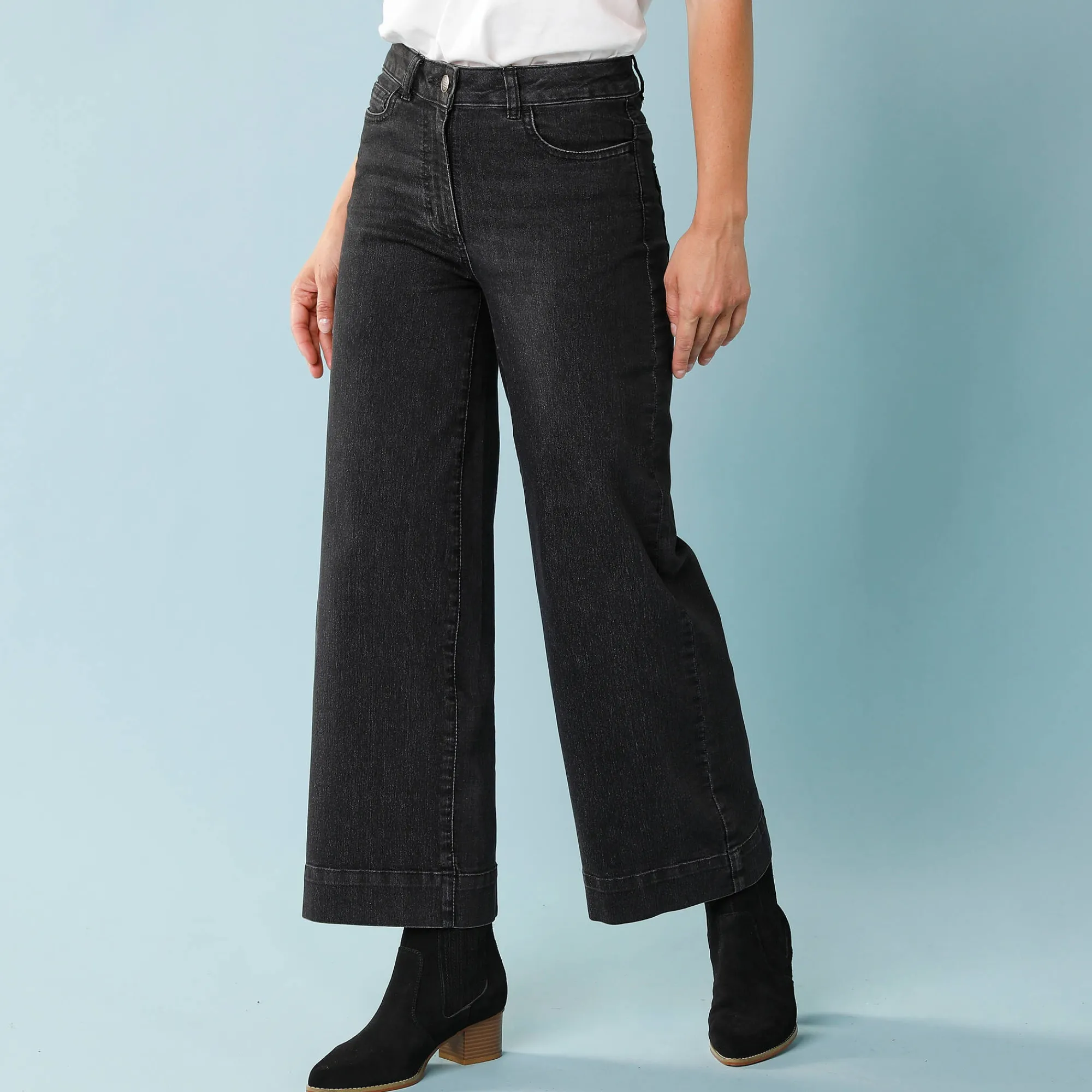 Jeans|Broek<Blancheporte Jeans met hoge taille, voor Kleine Lengtes, binnenpijplengte 65 cm, ruim 7/8-model zwart