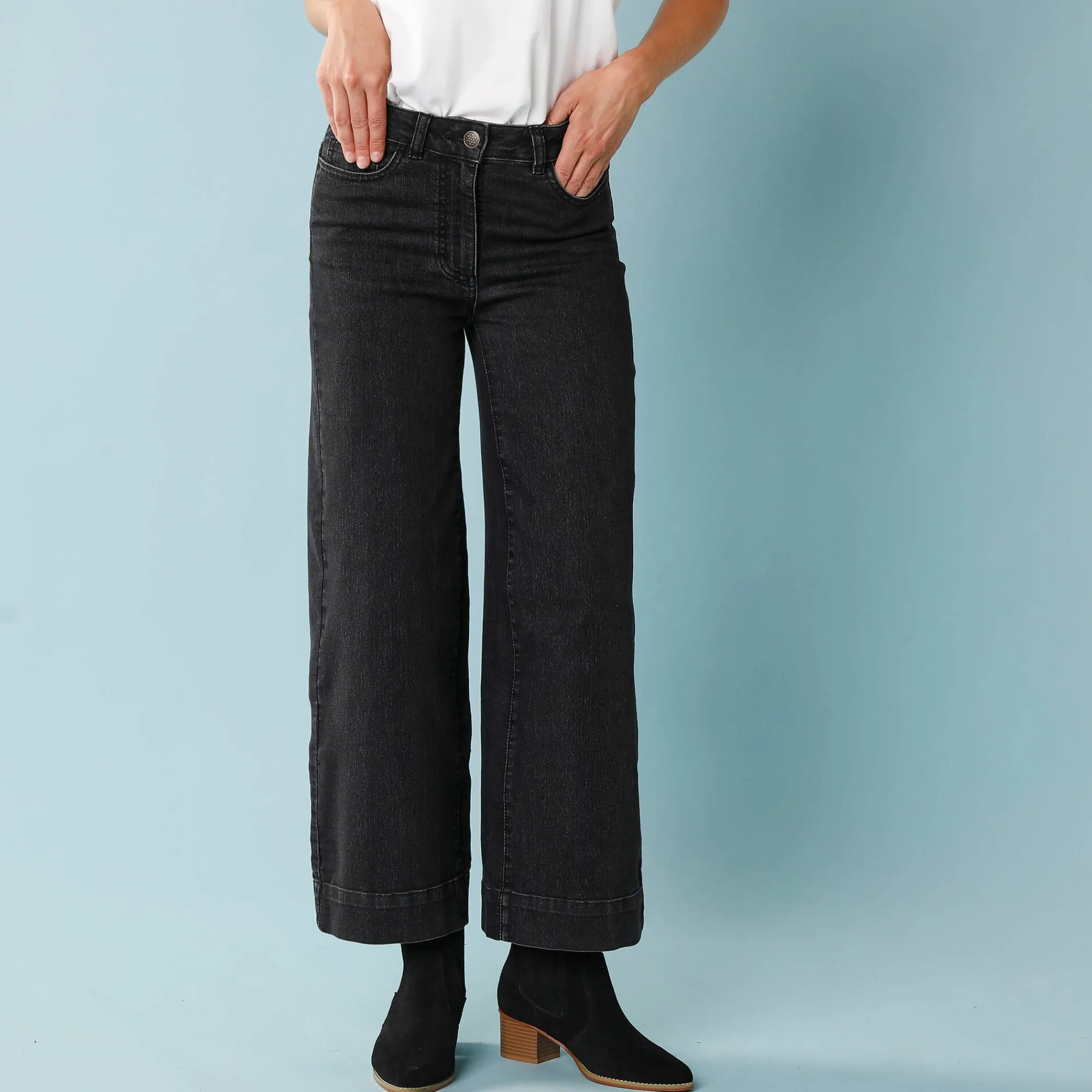 Jeans|Broek<Blancheporte Jeans met hoge taille, voor Kleine Lengtes, binnenpijplengte 65 cm, ruim 7/8-model zwart