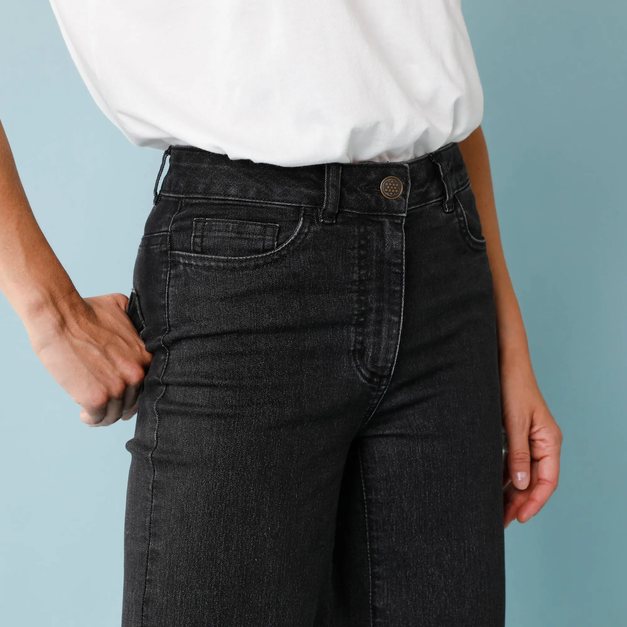 Jeans|Broek<Blancheporte Jeans met hoge taille, voor Kleine Lengtes, binnenpijplengte 65 cm, ruim 7/8-model zwart