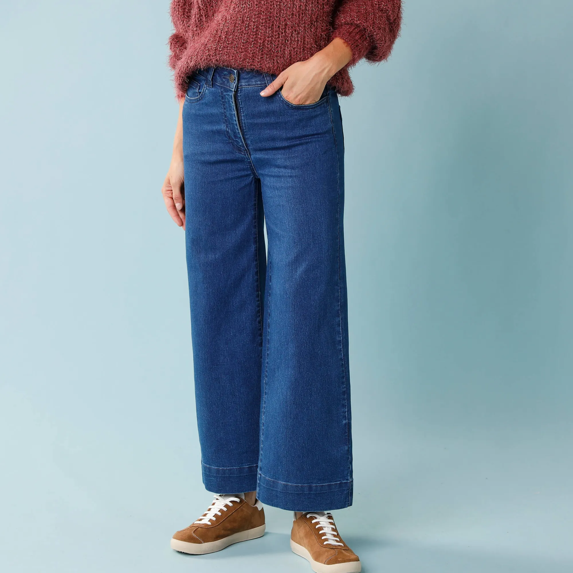 Jeans|Broek<Blancheporte Jeans met hoge taille, voor Kleine Lengtes, binnenpijplengte 65 cm, ruim 7/8-model stone