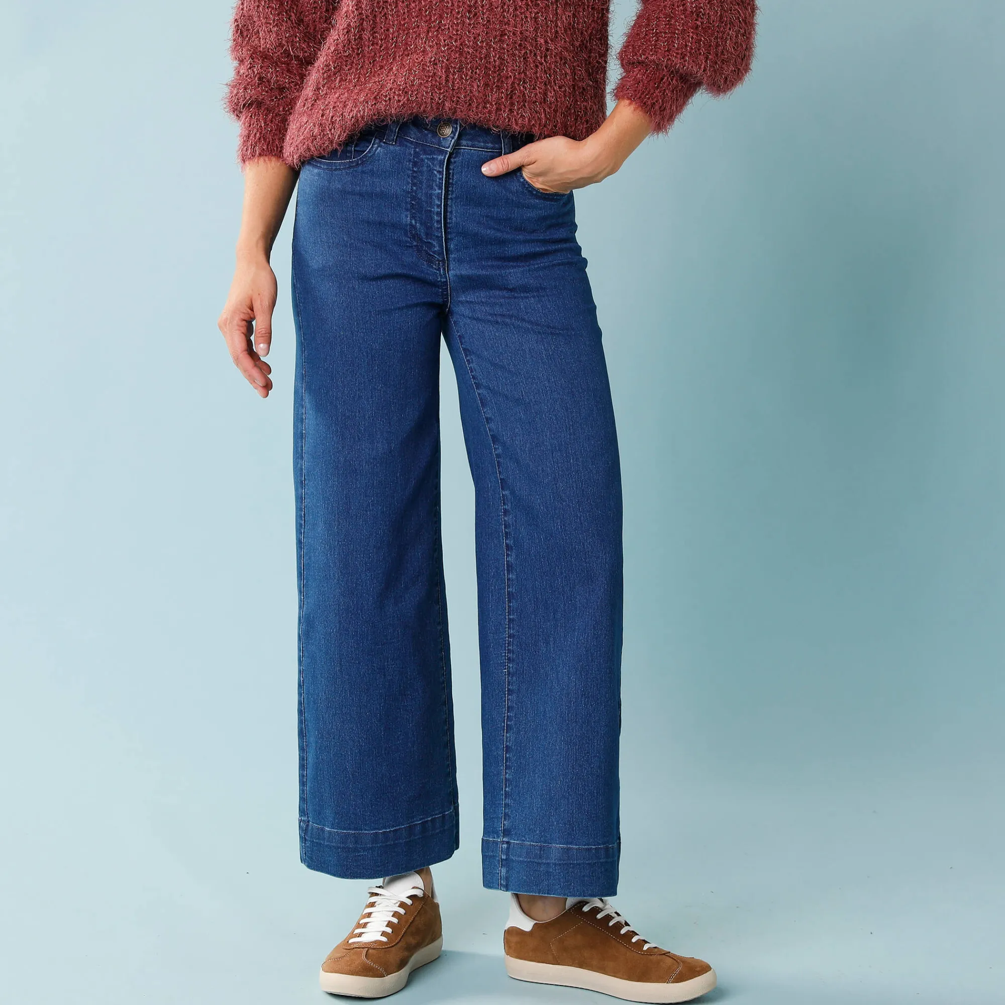 Jeans|Broek<Blancheporte Jeans met hoge taille, voor Kleine Lengtes, binnenpijplengte 65 cm, ruim 7/8-model stone