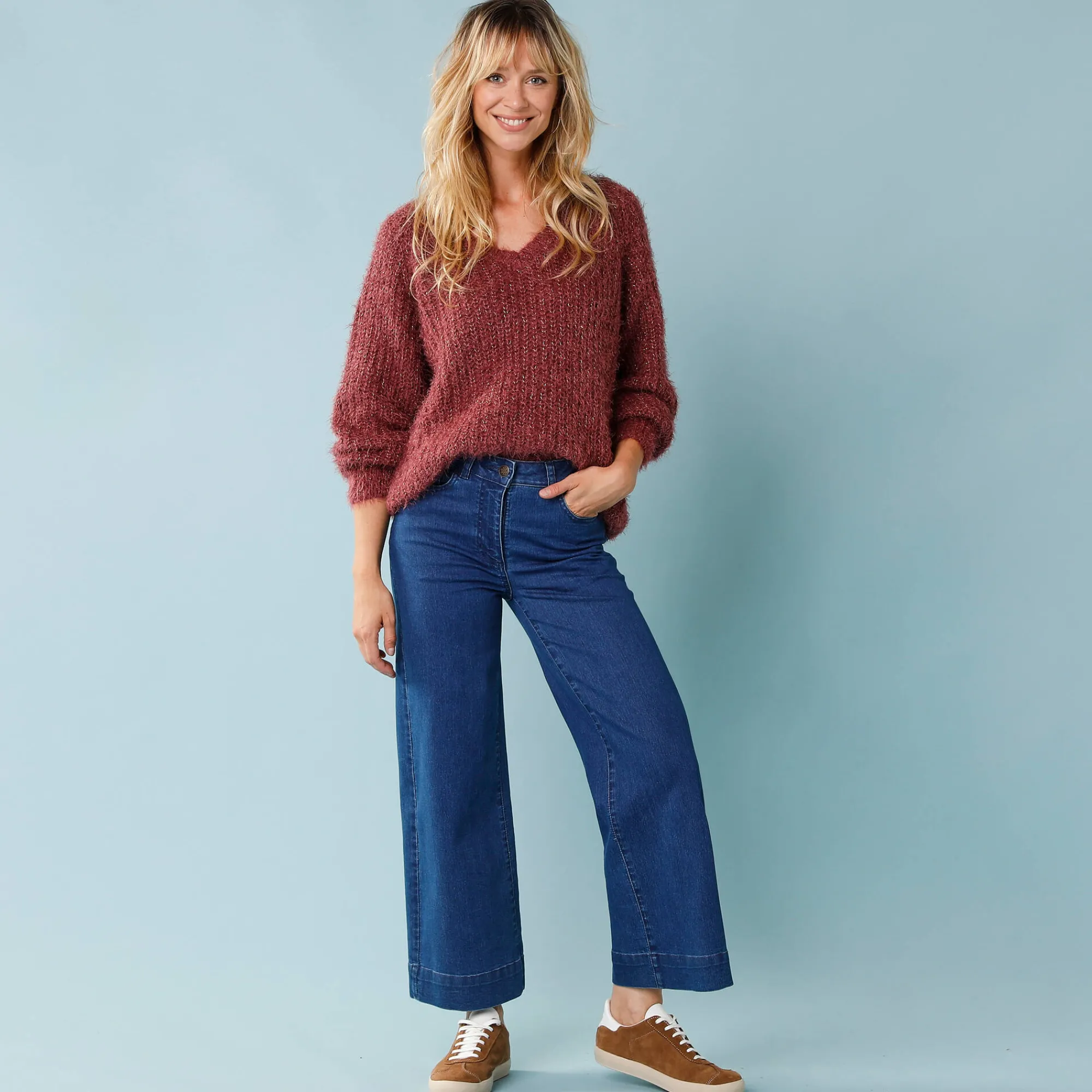 Jeans|Broek<Blancheporte Jeans met hoge taille, voor Kleine Lengtes, binnenpijplengte 65 cm, ruim 7/8-model stone