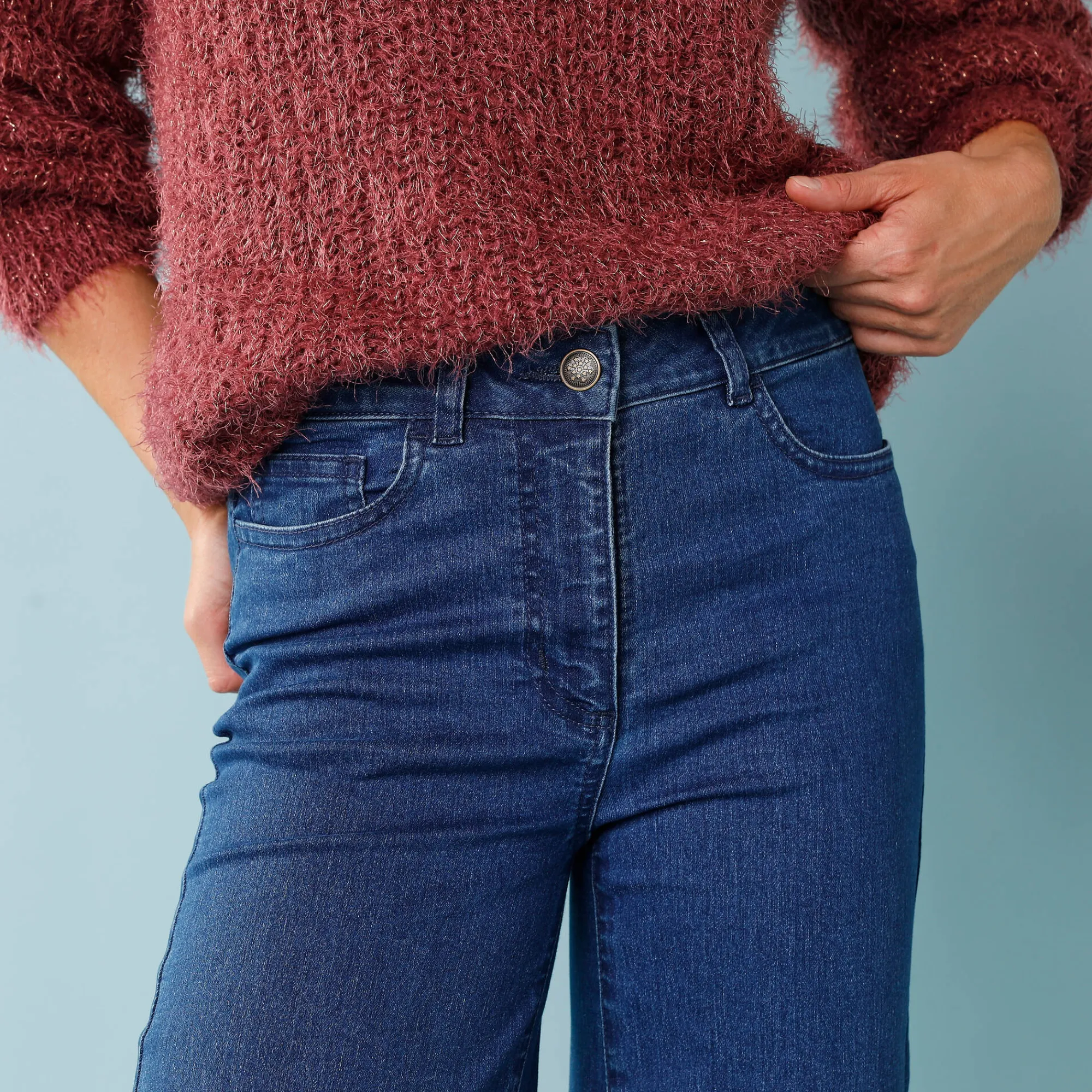 Jeans|Broek<Blancheporte Jeans met hoge taille, voor Kleine Lengtes, binnenpijplengte 65 cm, ruim 7/8-model stone