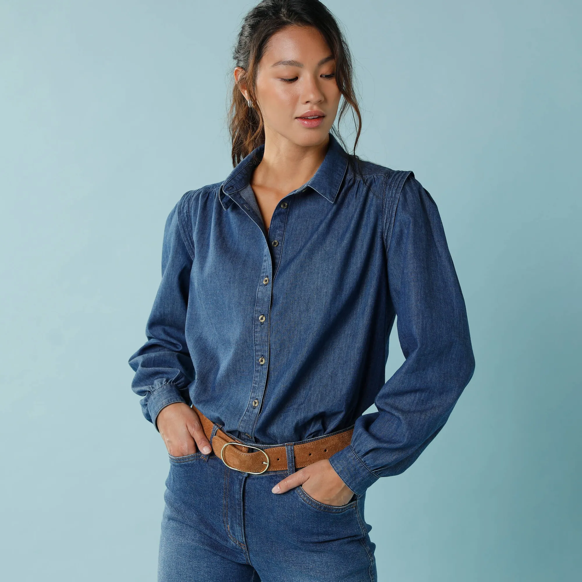 Bloes En Tuniek<Blancheporte Jeansbloes, kleine lengtes stone