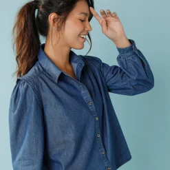 Bloes En Tuniek<Blancheporte Jeansbloes, kleine lengtes stone