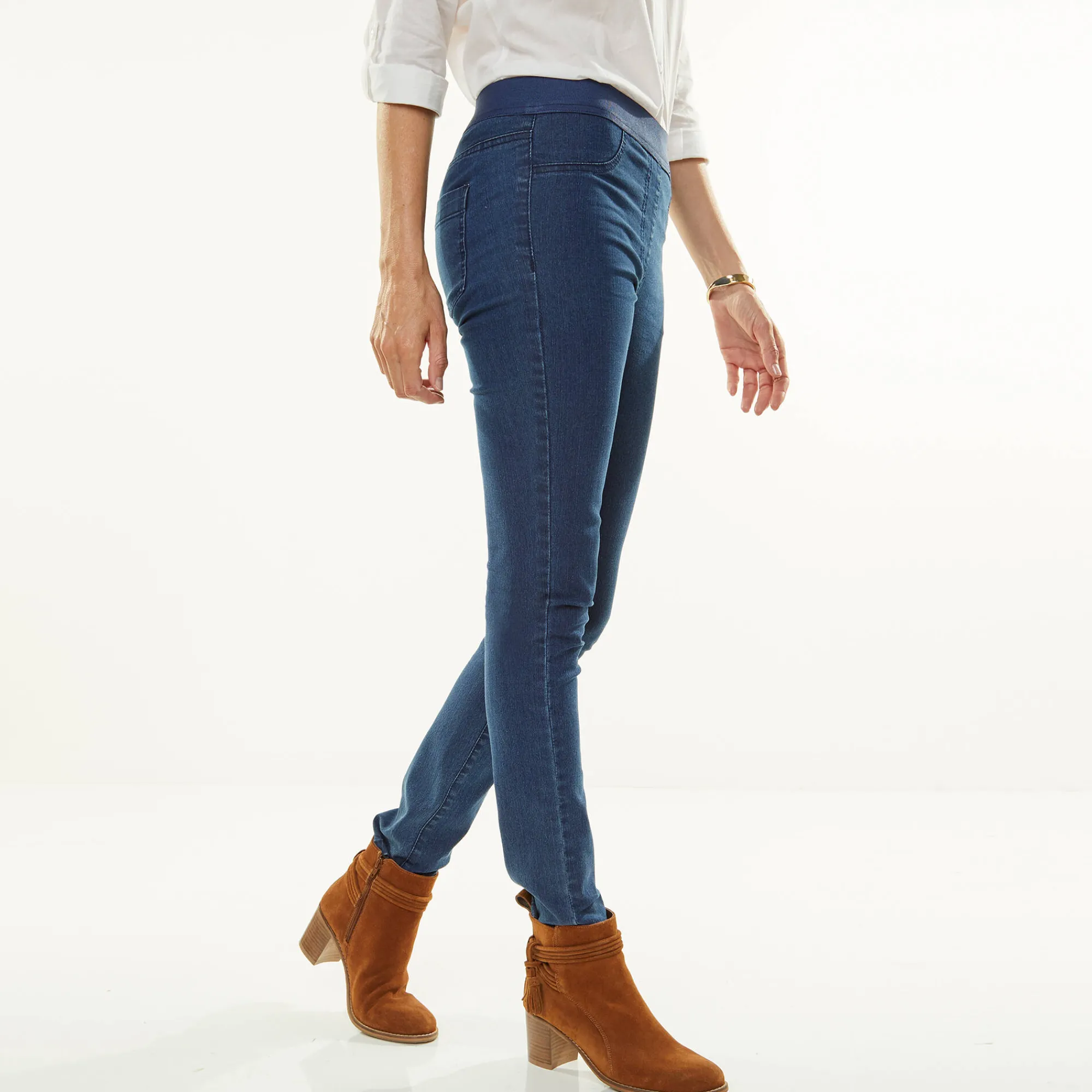 Jeans<Blancheporte Jegging in denim met elastische taille - kleine lengte stone
