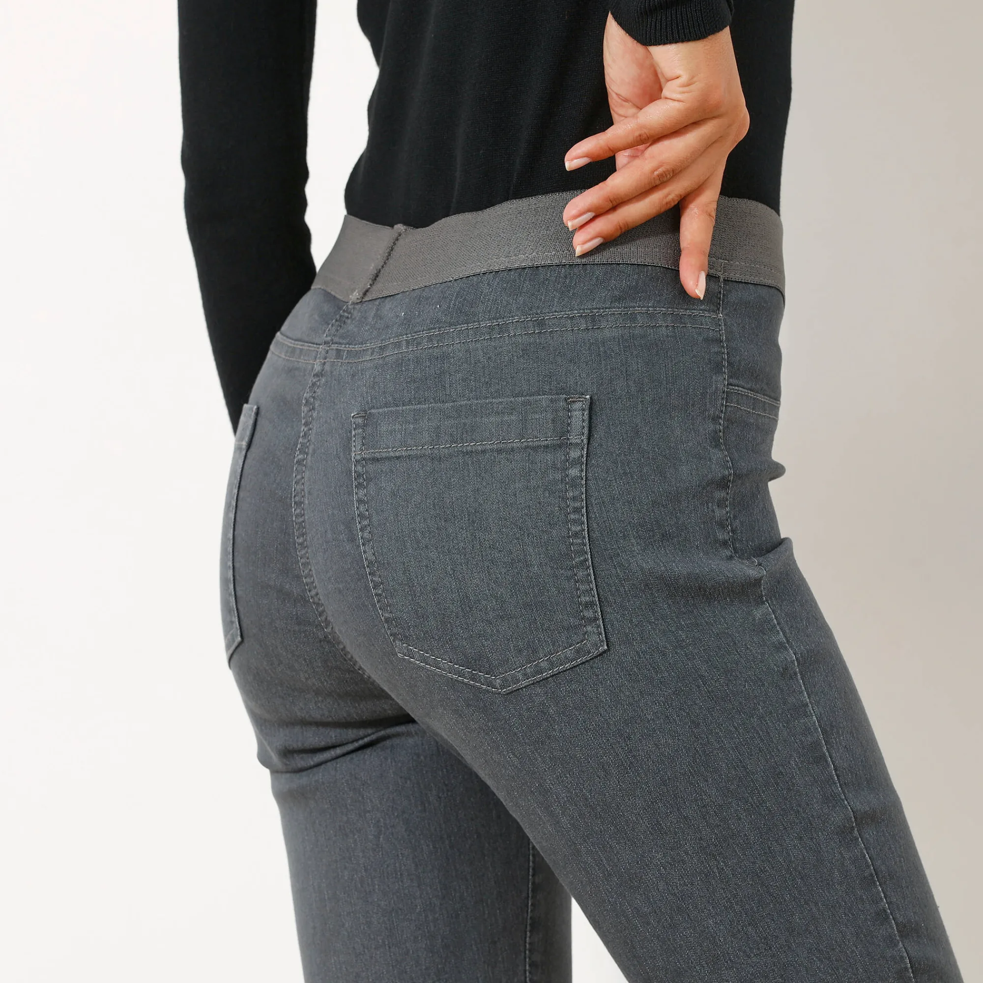 Jeans<Blancheporte Jegging in denim met elastische taille, grote lengte donkergrijs