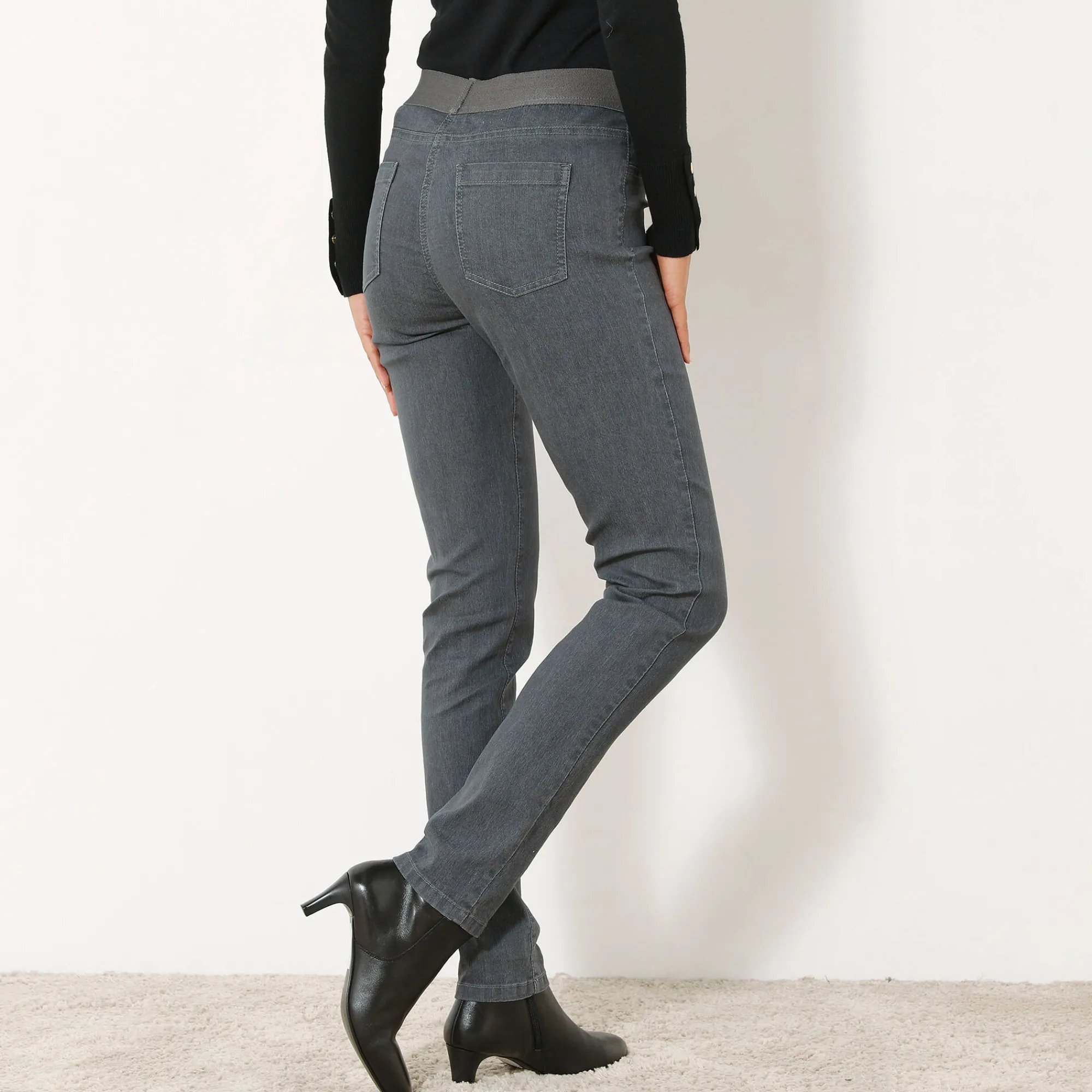 Jeans<Blancheporte Jegging in denim met elastische taille - kleine lengte donkergrijs