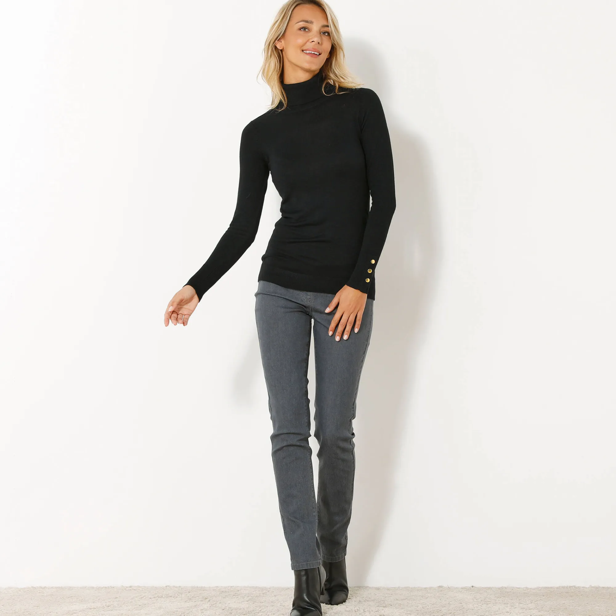 Jeans<Blancheporte Jegging in denim met elastische taille - kleine lengte donkergrijs