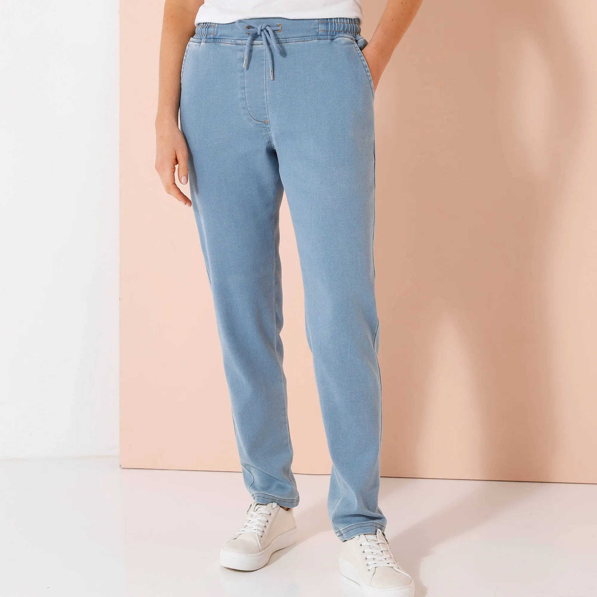 Legging|Jeans<Blancheporte Jogger in tricot met jeansaspect, elastische tailleband bleached