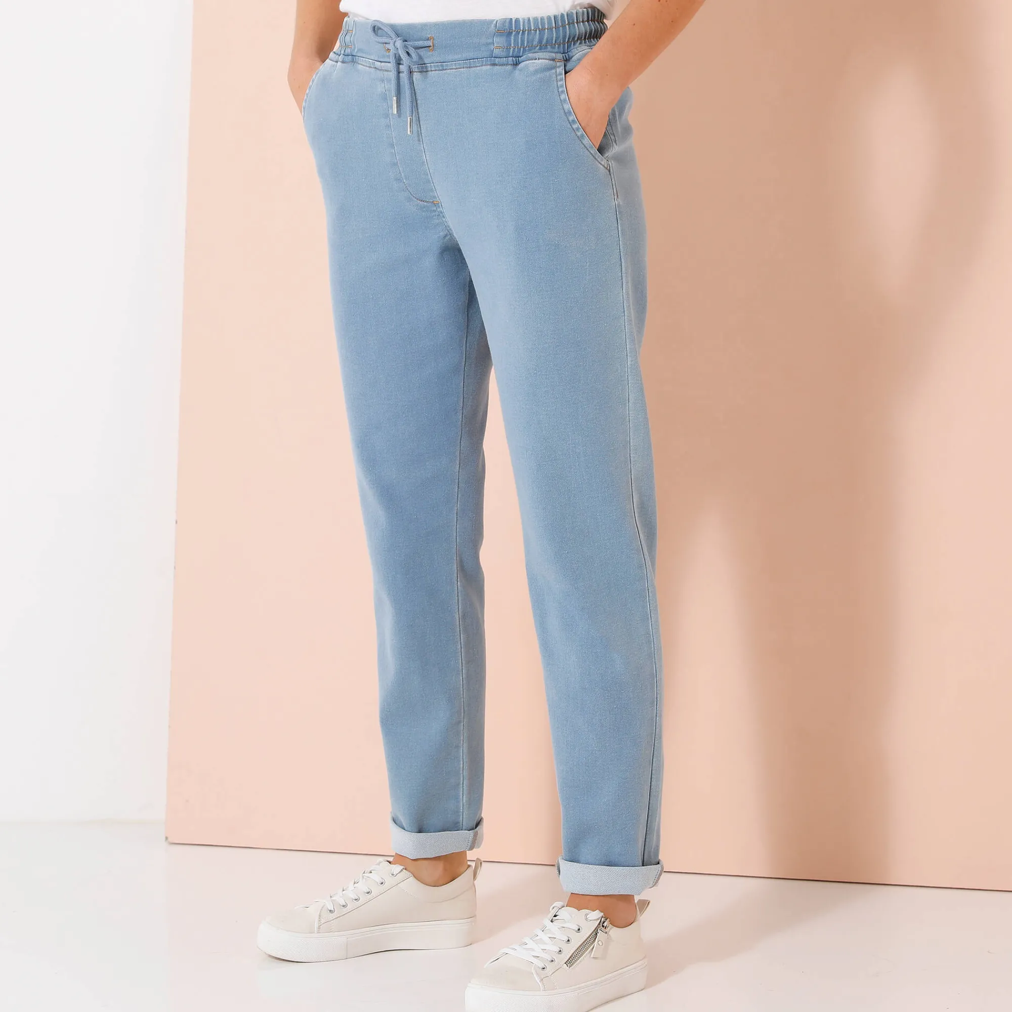 Legging|Jeans<Blancheporte Jogger in tricot met jeansaspect, elastische tailleband bleached