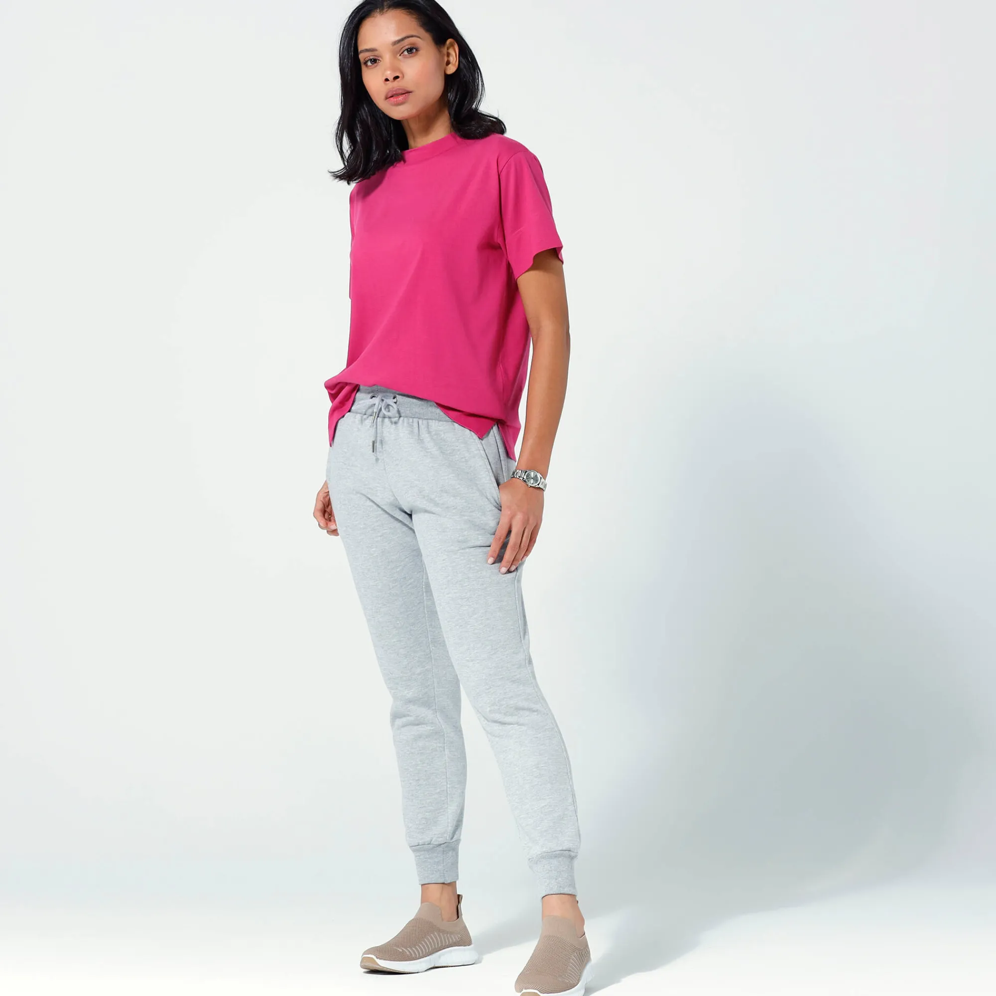 Broek<Blancheporte Joggingbroek in geruwd molton chiné grijs