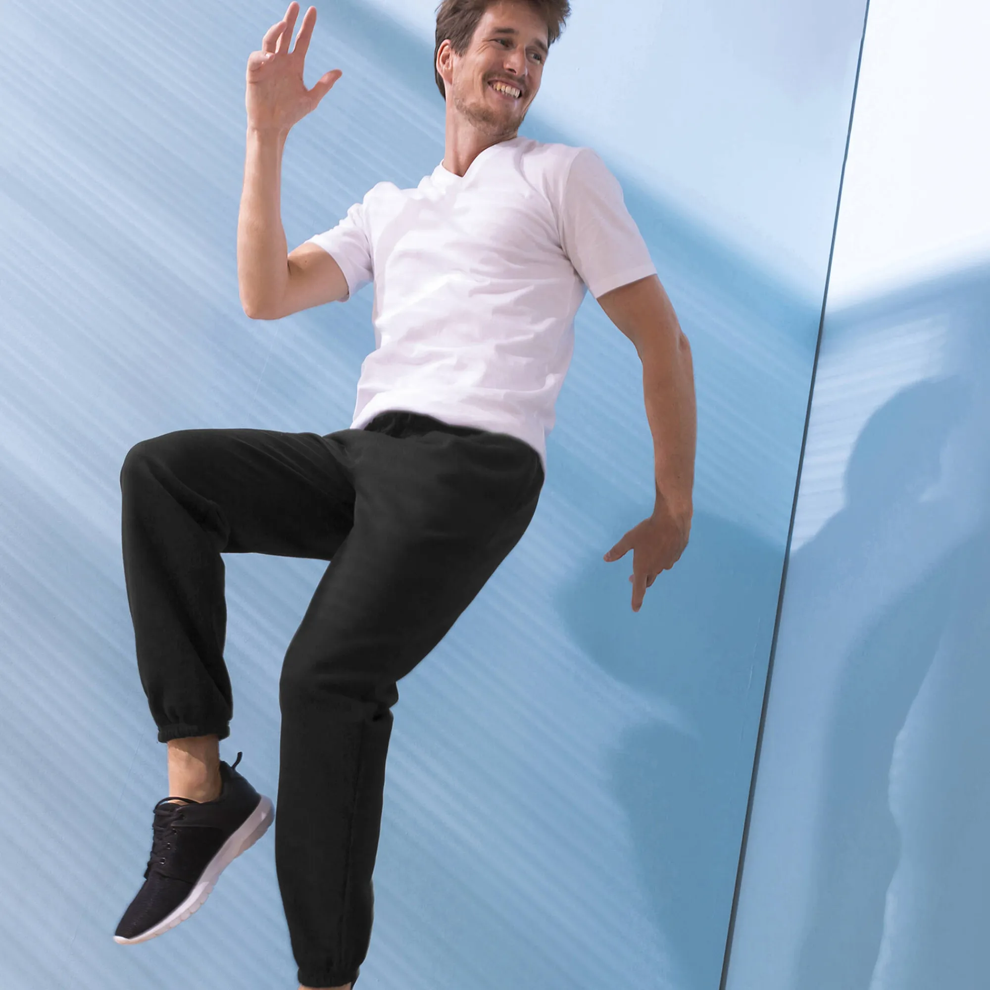 Broek<Blancheporte Joggingbroek in molton met elastische pijponderkanten zwart