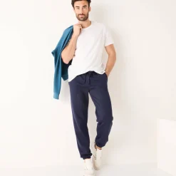Broek<Blancheporte Joggingbroek in molton met elastische pijponderkanten marine