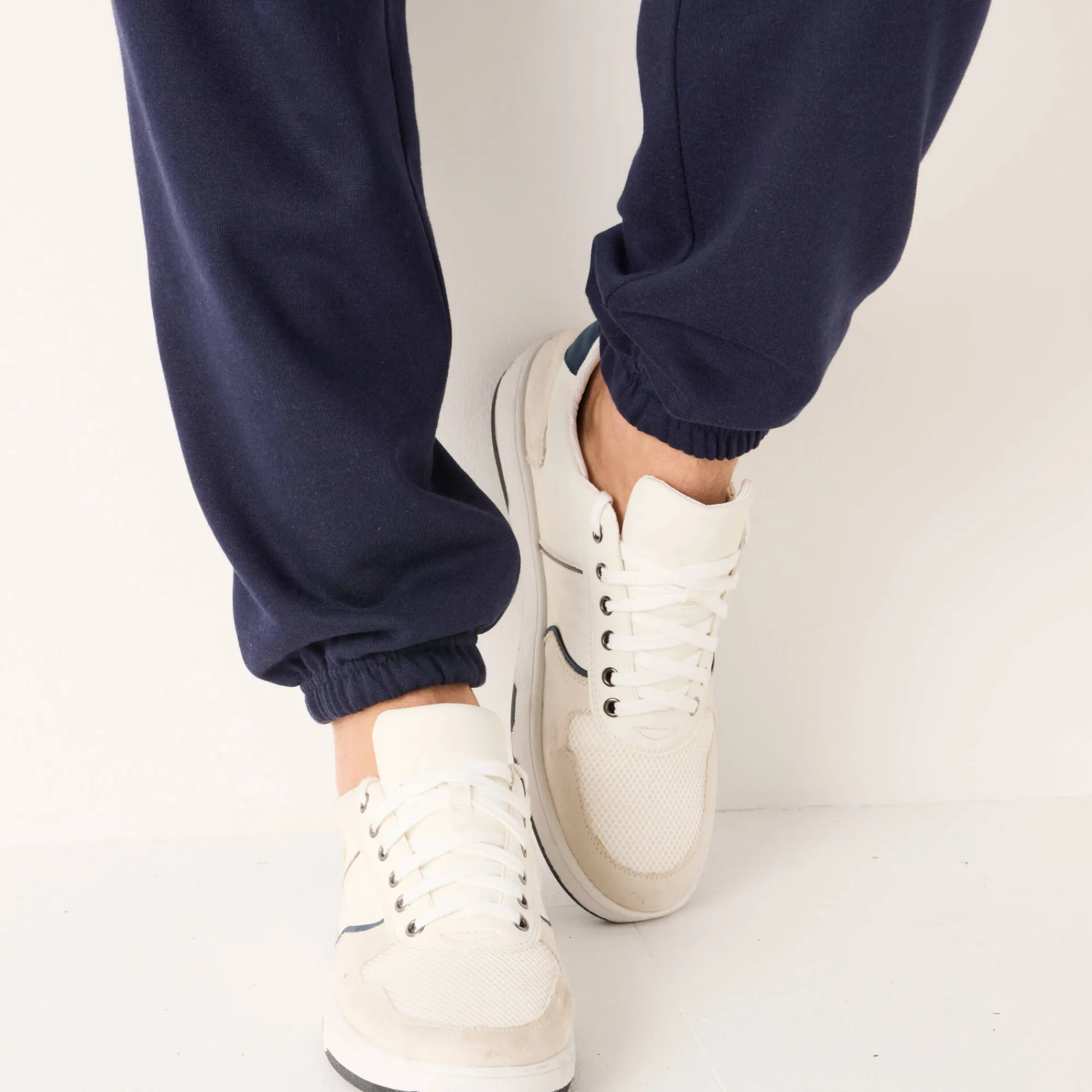 Broek<Blancheporte Joggingbroek in molton met elastische pijponderkanten marine