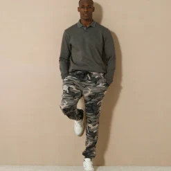 Broek<Blancheporte Joggingbroek in molton met elastische pijponderkanten camouflagegrijs