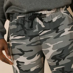 Broek<Blancheporte Joggingbroek in molton met elastische pijponderkanten camouflagegrijs