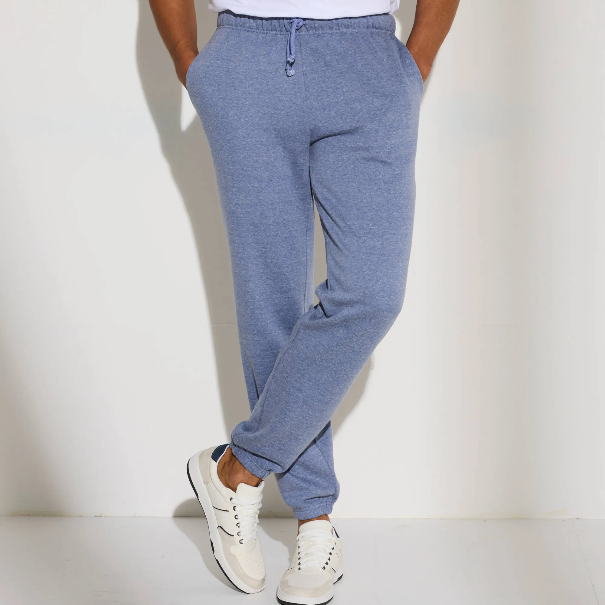 Broek<Blancheporte Joggingbroek in molton met elastische pijponderkanten jeansblauw
