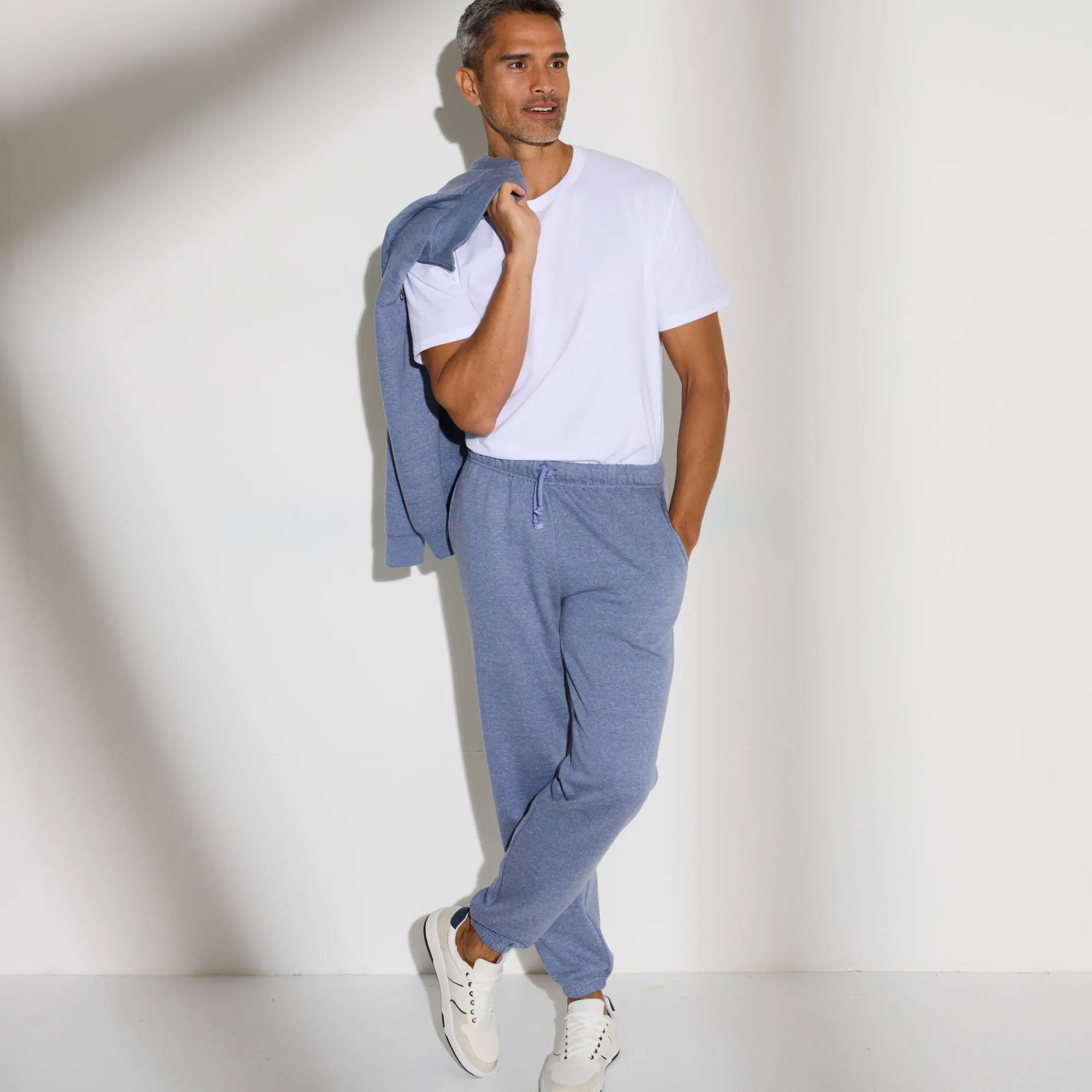 Broek<Blancheporte Joggingbroek in molton met elastische pijponderkanten jeansblauw