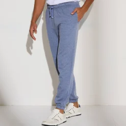 Broek<Blancheporte Joggingbroek in molton met elastische pijponderkanten jeansblauw
