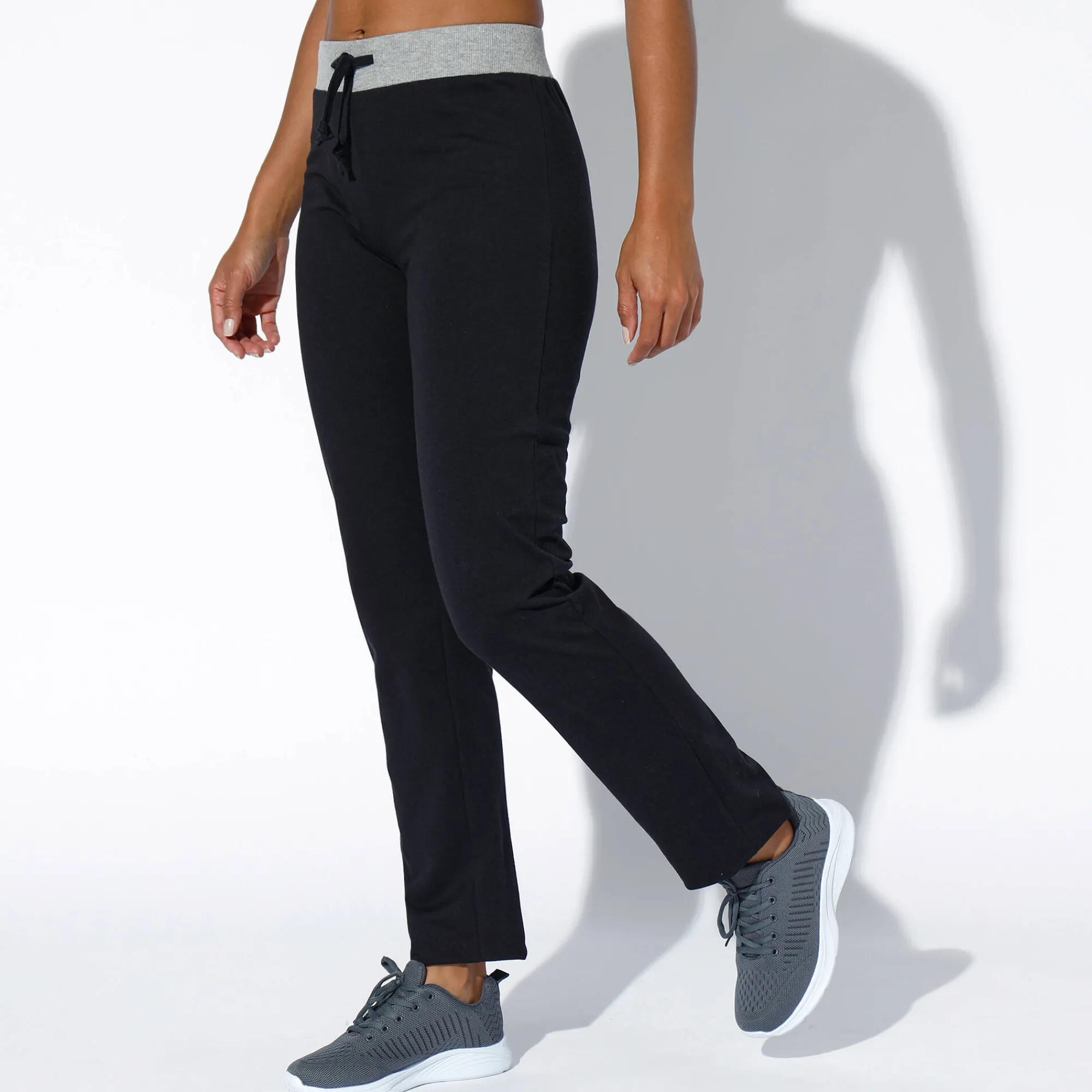 Broek<Blancheporte Joggingbroek in tricot zwart / chiné grijs