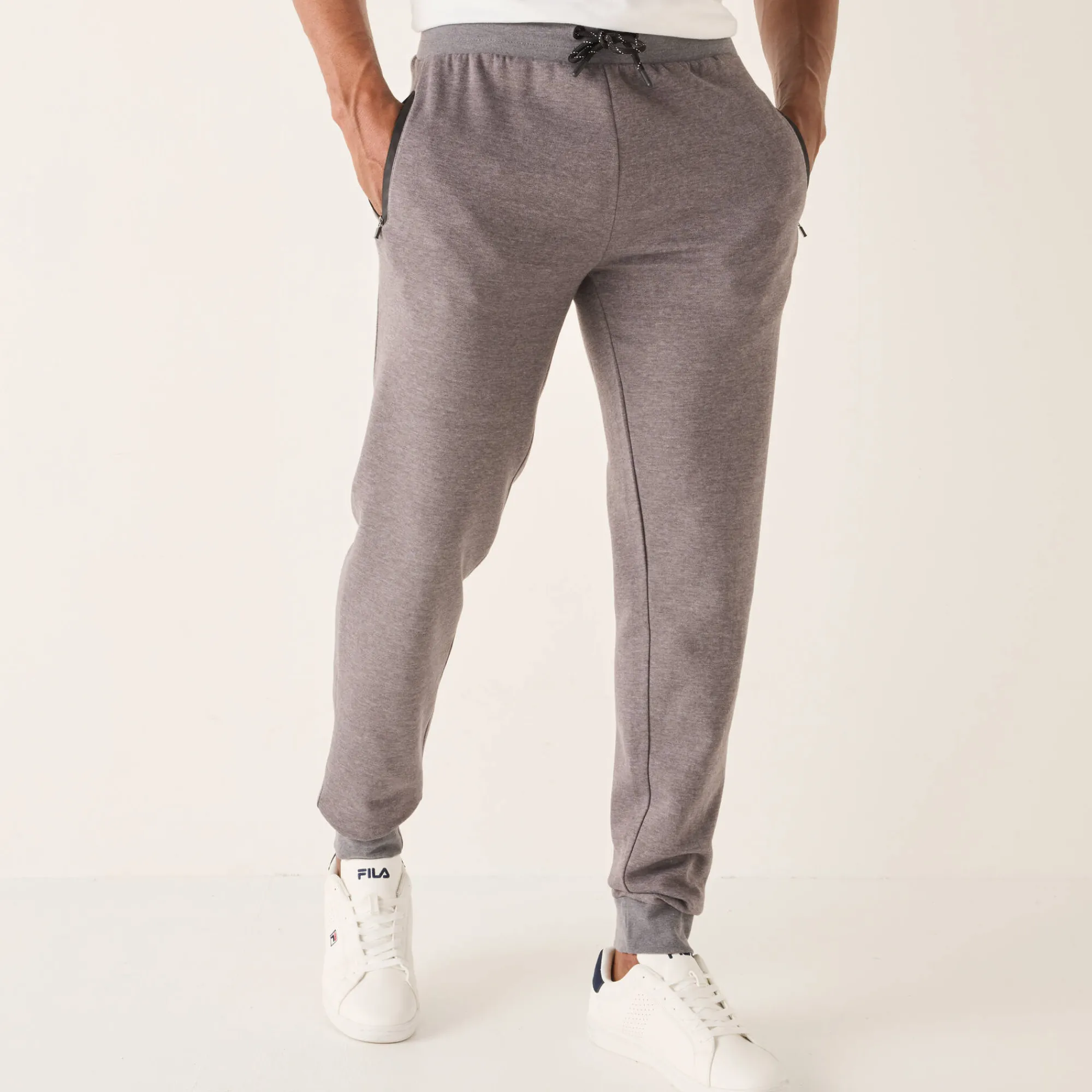 Broek<Blancheporte Joggingbroek met aangetrokken pijponderkanten, contrasterende details chiné grijs