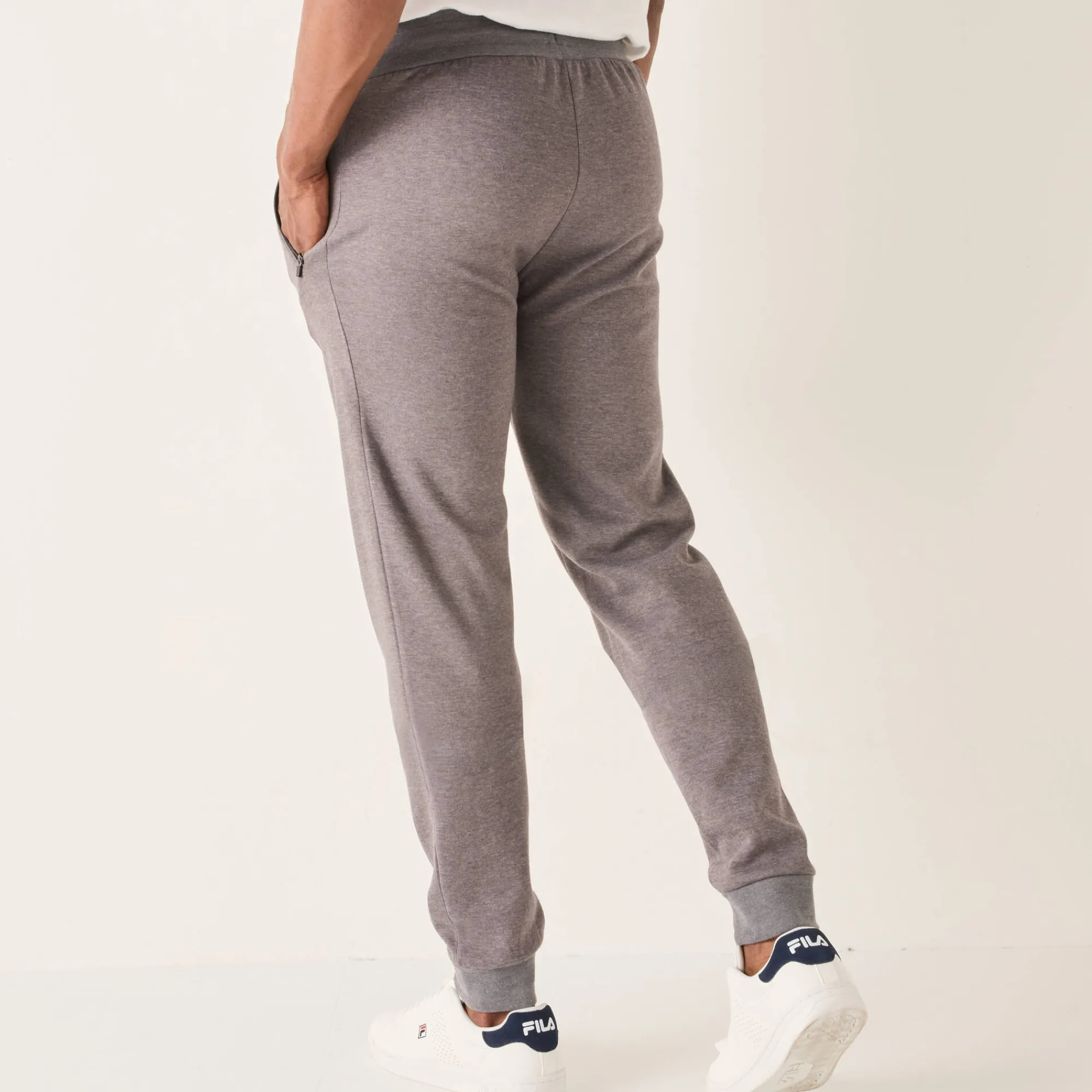 Broek<Blancheporte Joggingbroek met aangetrokken pijponderkanten, contrasterende details chiné grijs