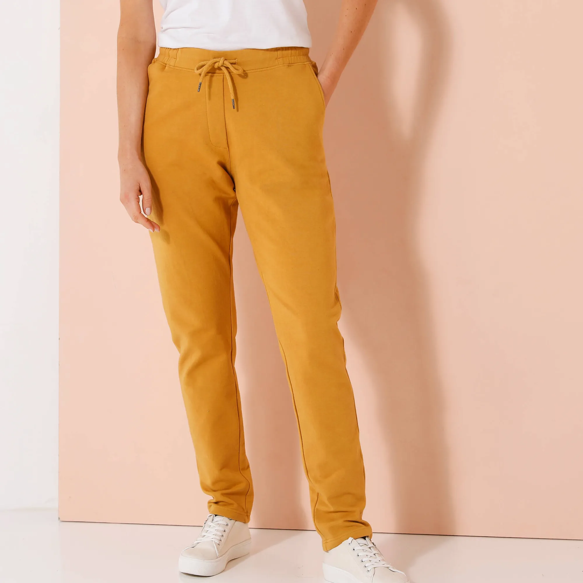 Broek<Blancheporte Joggpant in molton met elastische taille honing