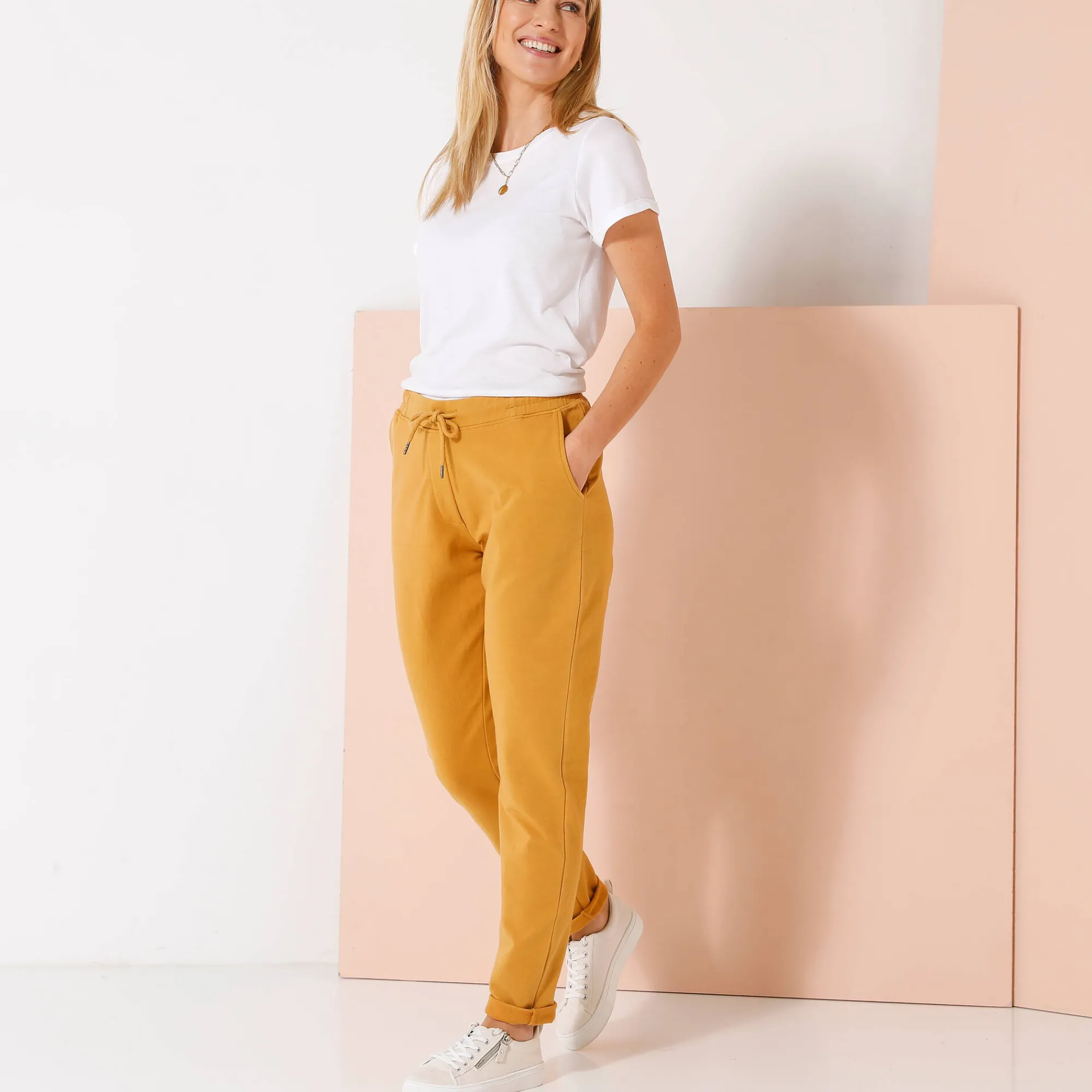 Broek<Blancheporte Joggpant in molton met elastische taille honing